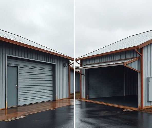 Garaż blaszany ze spadkiem: który kierunek minimalizuje przecieki dla kupującego?