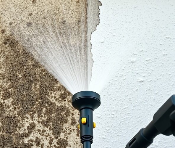 Czy myjka ciśnieniowa Nilfisk P150 usunie pleśń z tynku bez szkód?