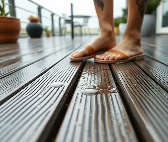 Jaką deskę tarasową wybrać, by ograniczyć poślizgi po deszczu?