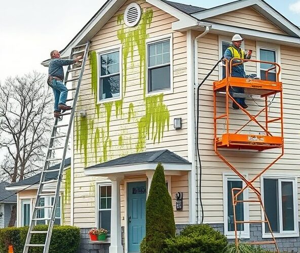 Czy czyszczenie elewacji z glonów przy domu piętrowym jest bezpieczne do samodzielnego wykonania bez rusztowania?
